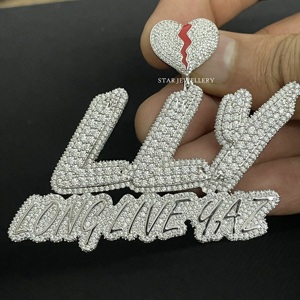 Colgante de Letra Personalizado de Plata de Ley 925 con Moissanita VVS, Estilo Hip Hop Unisex, Chapado en Rodio - Product Image 2
