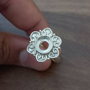 Bague de fiançailles semi-montée en argent sterling 925 véritable de haute qualité, motif floral, sertissage clos de 7 mm, simple et raffinée - Product Image 5
