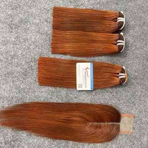 Perruques de trame et de fermeture droites en os vietnamien extension de cheveux cheveux de trame de couleur blonde et orange 10 pouces - Product Image 5