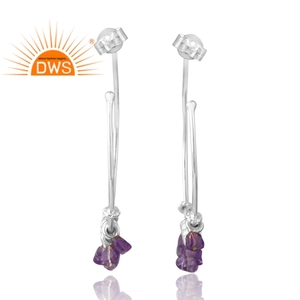 Hot Selling 925 Sterling Silver Natural Amethyst Gemstone Dangle <b>Earring</b> Custom Jewelry Manufacturer - Product Image 2