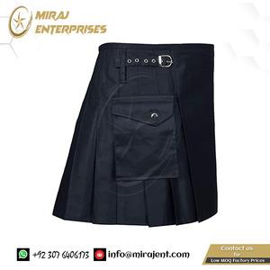 Kilts en tartan noir utilitaire faits à la main KILT personnalisé pour les femmes Jeans en coton Kilt écossais traditionnel - Product Image 5