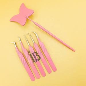 Top Sale Eyelash Extension Tweezers Mink Pink Butterfly <b>Mirror</b> Eyelash Tweezers Stainless Steel Custom Logo Offer - Product Image 3