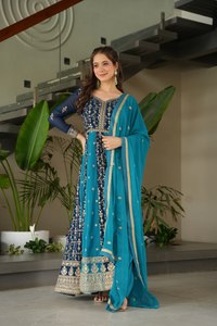 Vestido DE TRABAJO elegante de diseñador para mujer Dupatta con trabajo de secuencia de bordado, traje Anarkali Georgette para bodas para niñas - Product Image 4