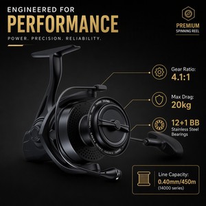 <span class=keywords><strong>Moulinet</strong></span> de pêche spinning à corps entièrement métallique série 8000-14000, rapport 4.1:1 haute vitesse, pour la pêche en <span class=keywords><strong>surfcasting</strong></span>, résistance maximale 20 kg, pour la pêche en mer de gros gibier - Product Image 1