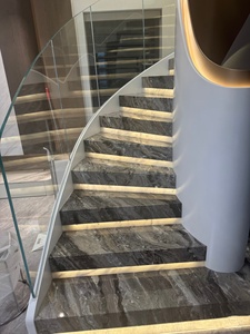 Baldosas de mármol pulido antideslizantes de color marrón oscuro para escaleras de casa, escalones de mármol veneciano marrón con tiras de luces LED - Product Image 2
