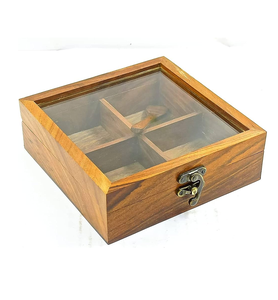 Caja de especias de madera natural con tapa acrílica, accesorios de cocina hechos a mano, producto más vendido, caja de especias de madera - Product Image 6