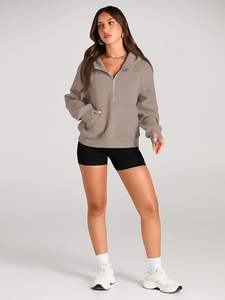 Femmes surdimensionné pull à capuche demi fermeture éclair polaire sweats 2025 hiver hauts à la mode 100% coton automne tenues - Product Image 4