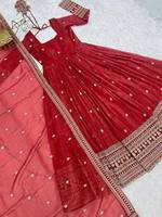 Conjunto de Vestido y Dupatta para Mujer, Premium, Puro, Crujiente, Sólido, Hasta el Tobillo, Sin Arrugas, de Secado Rápido, Elástico, Reversible, para Fiesta o Boda