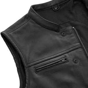 Top Trending Plus-Size Chaleco y chaleco para hombre Diseño único Cuero negro Sin mangas Invierno Calentado Chaleco de motocicleta Bolsillos delanteros - Product Image 4