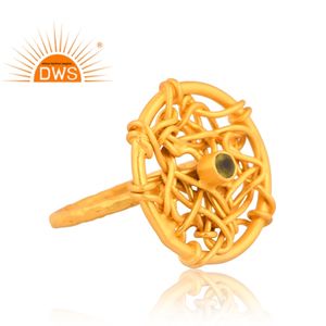 New Pattern Design Brass 18K <b>Yellow</b> Gold Plated Peridot Gemstone Ring for Women Custom Design Jewelry Supplier - Product Image 4