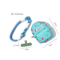 Tas Mini Sekolah Portabel Motif Stroberi dengan Logo Custom, Dompet Koin Lucu, Tempat Penyimpanan Earphone Bentuk Hati, Dilengkapi Gantungan Kunci dan Tali Lanyard