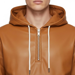 Men Genuine Leather Hooded Fleece <b>Lined</b> Windproof Eco-Friendly Jacket <b>Pants</b> Set High End Biker Style Tracksuit Winter Urban - Product Image 5