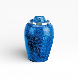 Urne funéraire texturée bleu roi avec couvercle à accents argentés pour exposition commémorative décorative - Product Image 1