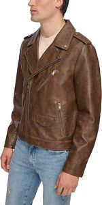 Veste en cuir véritable pour homme, col en cuir d'agneau véritable, style motard vintage classique avec doublure amovible - Product Image 5