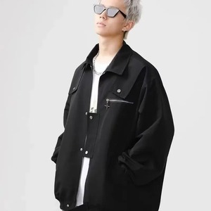 แจ็กเก็ตบอมเบอร์วินเทจสำหรับผู้ชายทรงหลวมสีแดงใช้งานได้อเนกประสงค์เครื่องแบบเบสบอล - Product Image 2