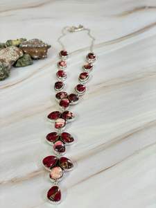 Collar Hecho a Mano de Plata Esterlina Rosa Roja Dalia Turquesa Floral y Piedras Preciosas Joyería Llamativa - Product Image 3