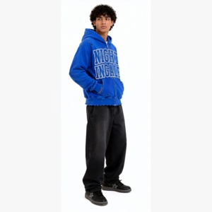 Vintage Letterman Zip Hoodie Distressed Oversized Heavyweight Fleece Graphic Streetwear Heavyweight Unisex Streetwear Hoodie - Product Image 4