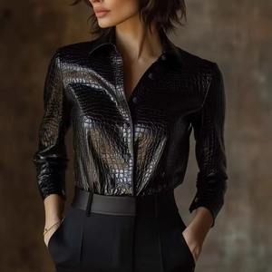 Hot Selling Streetwear <b>Shirts</b> Premium Winter PU Leather <b>Shirts</b> Wholesale Hip Hop Fashion Women's Real Leather <b>Shirt</b> - Product Image 6