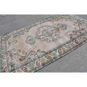 Alfombra clásica de lana verde Beige de 5,9x9,6 pies, patrón de retales de tejido plano turco Vintage para decoración para sala de estar, uso de pasillo, látex - Product Image 4