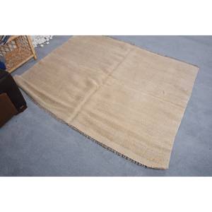 พรมปอกระเจาขนสัตว์สีเบจแนวชนบท5.5 'x 4.3' ดีไซน์งานเย็บปะด้านหลังทำจากยาง - Product Image 2