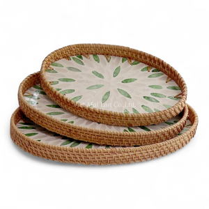 Plateau de service moderne en rotin et nacre pour servir les aliments, la salle à manger, la cuisine et l'exposition de table - Product Image 2