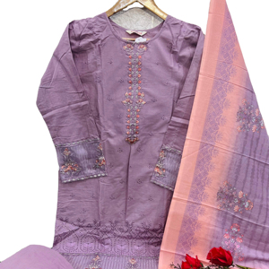 Traje de material de vestido de algodón puro pesado para mujer con bordado de impresión digital Colección Salwar Kameez - Product Image 1