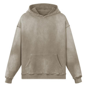 Sudadera con capucha lavada con ácido desgastada para hombre tela de algodón transpirable impresión personalizada bordado marca etiqueta privada al por mayor - Product Image 1