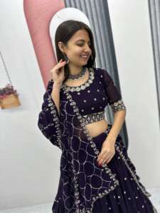 Costume de mariage indien traditionnel Georgette Lehenga Choli semi-cousu pour femmes pour les fêtes d'été et d'hiver inspiré pour les adultes - Product Image 6