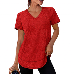 เสื้อยืดคอวีแขนสั้นสีเทาล้วนทรงหลวมสำหรับโยคะ ผ้าฝ้ายระบายอากาศได้ดี - Product Image 3