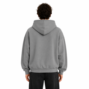 AURA 100% Made Italy ODM Sweat à capuche pour homme Coupe ample Texture douce Poche Jours d'hiver Utilisation polyvalente Polycoton 350g Gris clair - Product Image 2