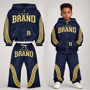Conjuntos Deportivos para Niños al por Mayor, Sudadera con Capucha y Pantalones Deportivos Personalizados para Niños, Conjunto Deportivo con Lavado Ácido, Ropa Urbana Desteñida por el Sol - Product Image 1
