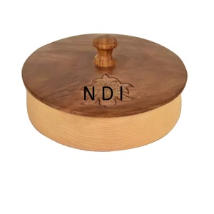 Produit très vendu Pot de rangement Roti en bois de forme ronde Pot de récipient alimentaire de finition personnalisé au design fait à la main - Product Image 4