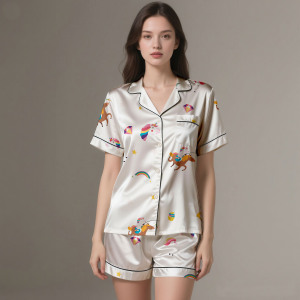 Conjunto de noche de satén de seda transpirable elegante pijamas florales para mujer verano otoño primavera - Product Image 2