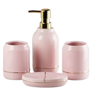 Juego de baño gris de lujo con efecto de mármol y organizador elegante con detalles dorados para casas, resorts, spas y decoración contemporánea - Product Image 3