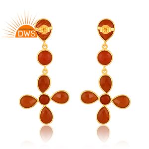 Último diseño de plata esterlina 18K chapado en oro Natural Onyx rojo piedra preciosa colgante pendiente Demi joyería fina fabricante - Product Image 4