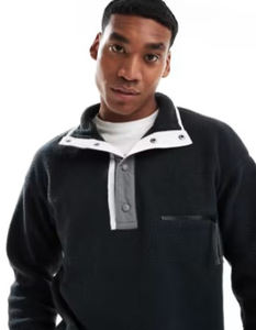 Logo personnalisé 100% coton Sherpa polaire écologique Applique hommes hiver pull à capuche demi-fermeture éclair bouton thermique brodé - Product Image 5