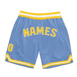 Pantalones Cortos de Baloncesto Industrie Direct Personalizados en Azul Claro, Dorado y Blanco, Estilo Retro Auténtico - Product Image 1