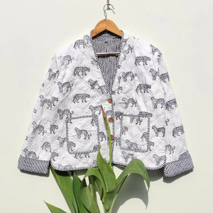 Abrigo de algodón indio Vintage hecho a mano para mujer, chaqueta de estilo Kimono con estampado de bloque, prendas de vestir exteriores informales lavadas a mano para abrigos de mujer - Product Image 1