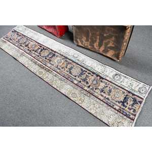 Alfombra Vintage de Lana Turca con Rayas Azules, 2x7.7 pies - Product Image 4