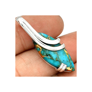 Vente 925 en argent massif forme de marquise bleu cuivre Turquoise bijoux en pierres précieuses pendentif fait main à vendre - Product Image 5