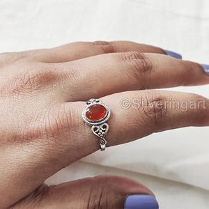 Anillo de Mujer con Piedra Preciosa Natural de Cornalina, Anillo Pequeño de Diseño Bohemio, Joyería Hecha a Mano para Navidad, Anillo de Plata de Ley 925 - Product Image 5