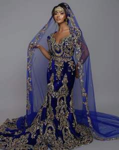 2025 @ Hermoso vestido de sendero argelino Fergani con velo Adornado con cuentas de cristal pesadas Piedras Perlas Zari trabajo manual - Product Image 1