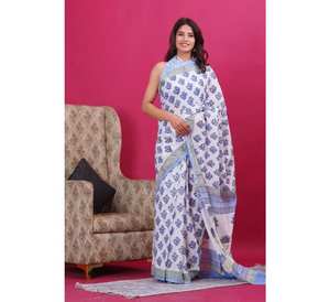 Meilleure vente coton Malmal imprimé à la main Saree élégant vêtements de fête pour femmes belles couleurs pour l'été indien pakistanais vêtements - Product Image 1