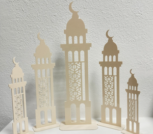 Porte-bougie en bois fait main de haute qualité et durable, forme de lune et d'étoile, utilisation en extérieur, collection Ramadan, design de minaret, mosquée - Product Image 2