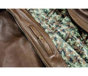 <b>Mens</b> <b>Aviator</b> Flying Leather <b>Jacket</b> Detachable <b>Shearling</b> Fur Collar Bomber Flight Vintage Fashion Genuine Leather <b>Jacket</b> Coat OEM - Product Image 5