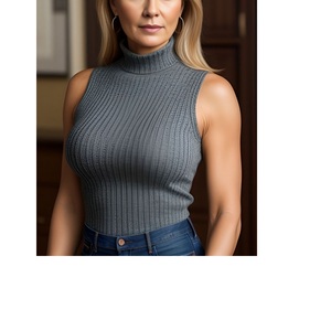 Chaleco de mujer transpirable sin mangas con cuello redondo de punto a rayas de Color de contraste corto de alta calidad de BD - Product Image 2