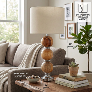 Modern Wooden Ball Table Lamp Stacked Wooden Sphere Bedside <b>Desk</b> Light <b>Rustic</b> Farmhouse Wooden Lamp Post Standing Decor Lamp - Product Image 4