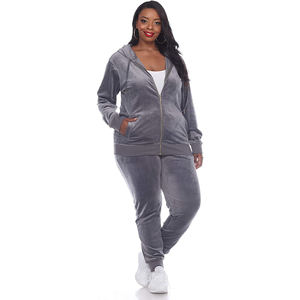 New Style Ladies <b>Velour</b> Zip up <b>Hoodie</b> Long Sleeve Tracksuit High Quality Suit With Custom Logp - Product Image 1