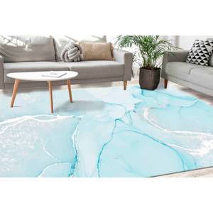Tapis imprimé marbre turquoise : Design luxueux et moderne pour la décoration intérieure, avec tapis à poils doux - Product Image 2