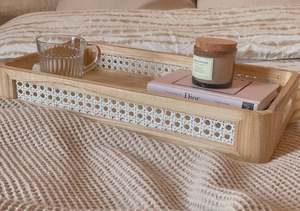 Wholesale Rattan Round Shape Food Serving Tray With <b>Wooden</b> Handles Kitchenware Ornaments <b>Tea</b> and Coffee Serving Tray - Product Image 6